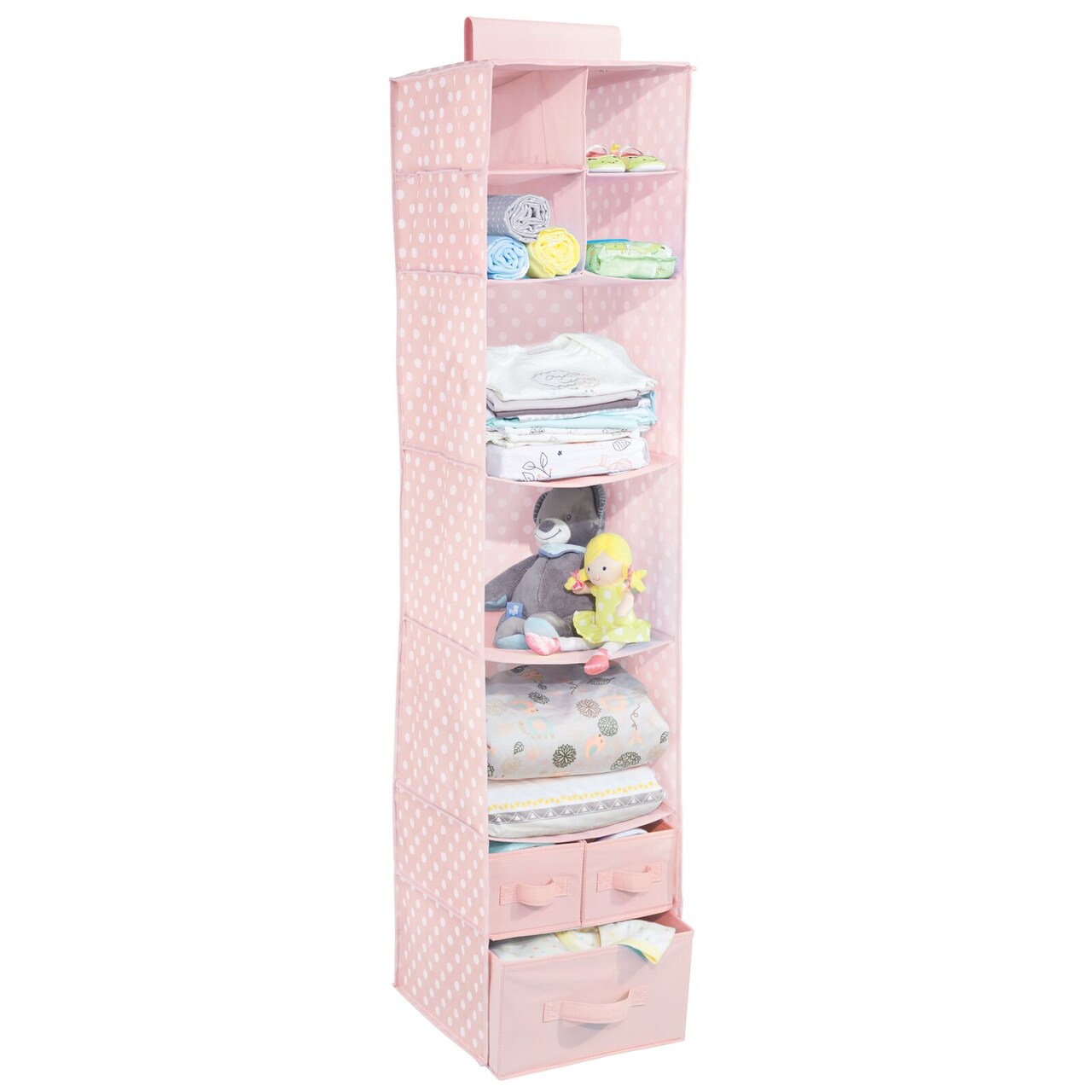 mDesign Fabric Nursery Hanging Organizer with 7 Shelves/3 Drawers